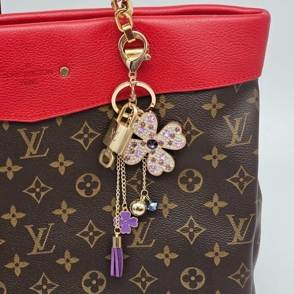 Authentic Louis Vuitton Padlock & Key Gold ✨Unbranded Flower Bag Charm Keychain